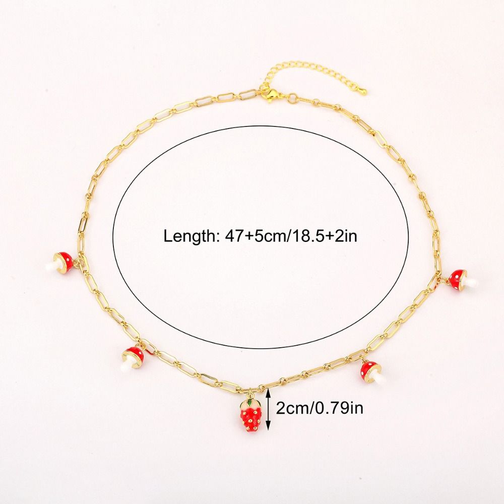 Mushroom Shape Strawberry Necklace Copper Zircon Sweet Necklace Simple Necklace For Girl