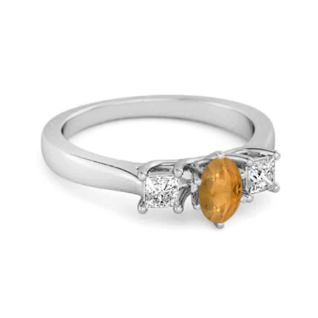 Citrine Elegant Three Stone Ring - 925 Sterling Silver