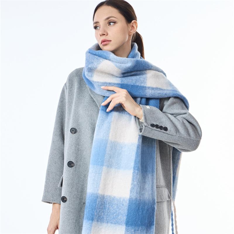 2024 Autumn/Winter New Women'S Color Blocked Checkered Scarf Thickened Warm Couple Scarf Student High End Versatile Shawl