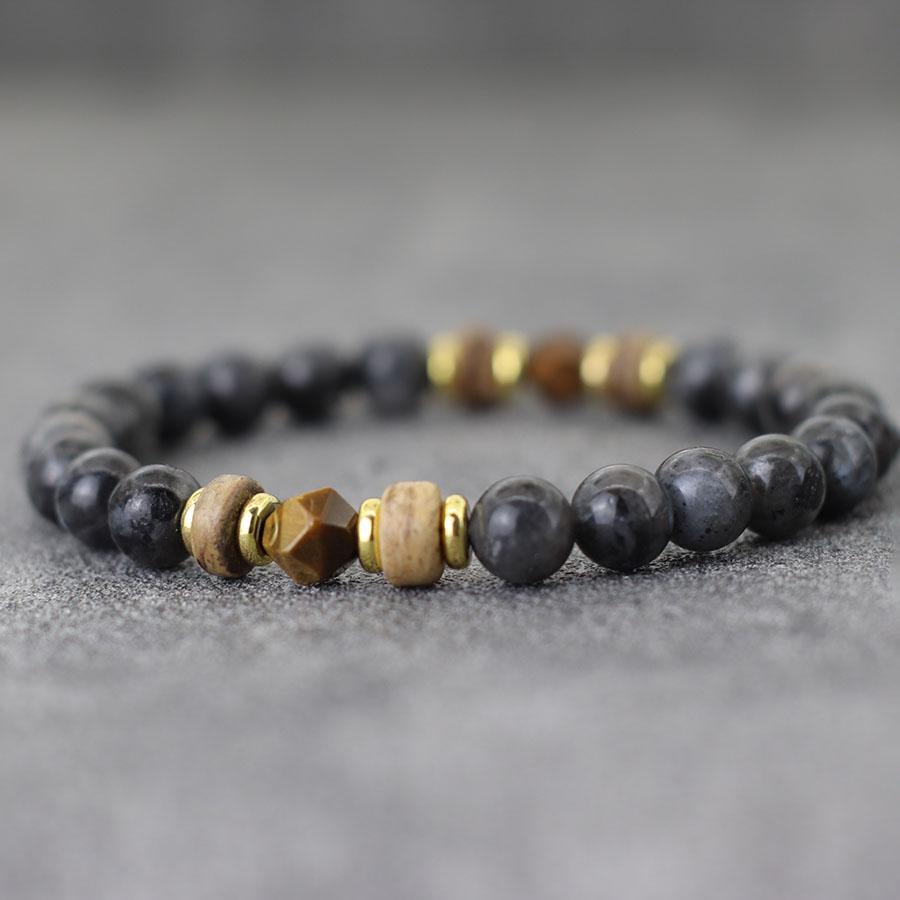 Новый браслет из натурального камня оникса и тигрового глаза для мужчин и женщин, латунные деревянные бусины, браслет-подвеска для пары, 8 мм, бисерный браслет, Pulsera