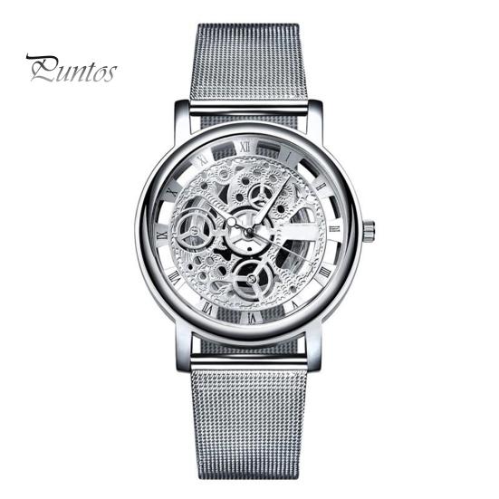 Мужские аналоговые часы Skeleton Luxury из нержавеющей стали с сетчатым ремешком, кварцевые, в подарок