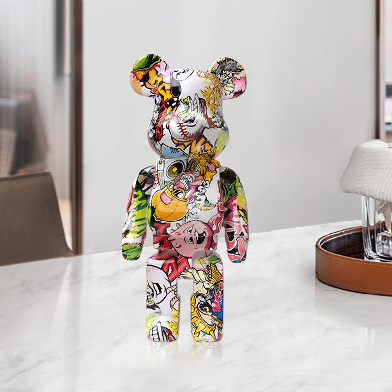 2025 New Graffiti Bear 27cm Figurine Home Decoration Animal Statue Storage Money Jar Modern Room Sculpture Table Decor