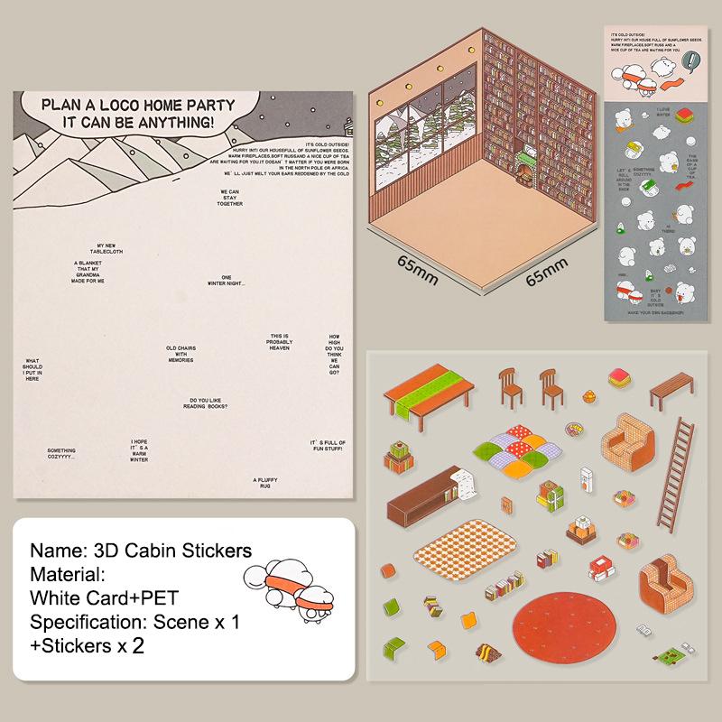 1 комплект забавных наклеек для супермаркета, кондитерской, милые наклейки с изображением мультяшных сцен, креативные трехмерные наклейки для укладки в домике