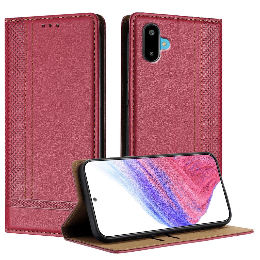 For Samsung Galaxy M06 5G/Galaxy F06 5G Case L-Shaped Grid Pattern Leather Stand Phone Cover with Card Slots