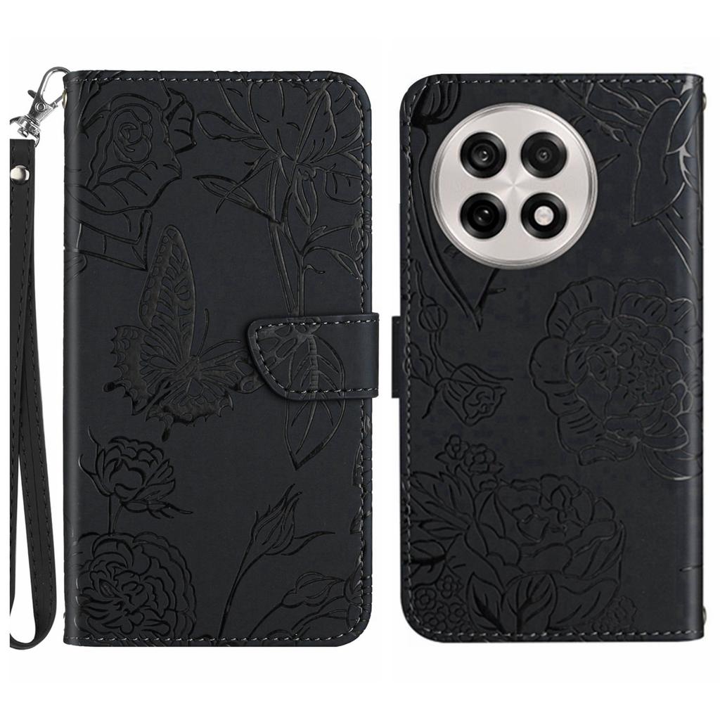 For OnePlus 13R 5G Case Butterfly Flower Imprinted Leather Phone Cover with Strap