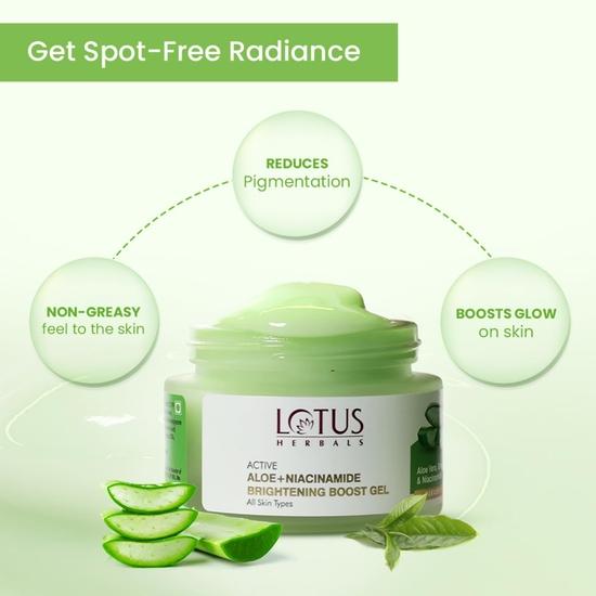 Гель для сияния Lotus Herbals Active Aloe + Niacinamide | Увлажняет кожу | Осветляет пигментные пятна | Не содержит парабенов | Для всех типов кожи | 50 г