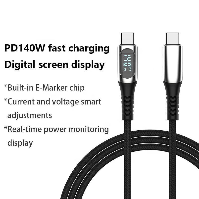 Type C Cable LED Power Display PD 60W 140W 5A Fast Charging Cable for Mobile Phone Data Transmission 480Mbps