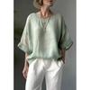 Solid Color Comfortable Casual Round Neck Loose Five Minute Sleeves Women's Plus Size Shirts