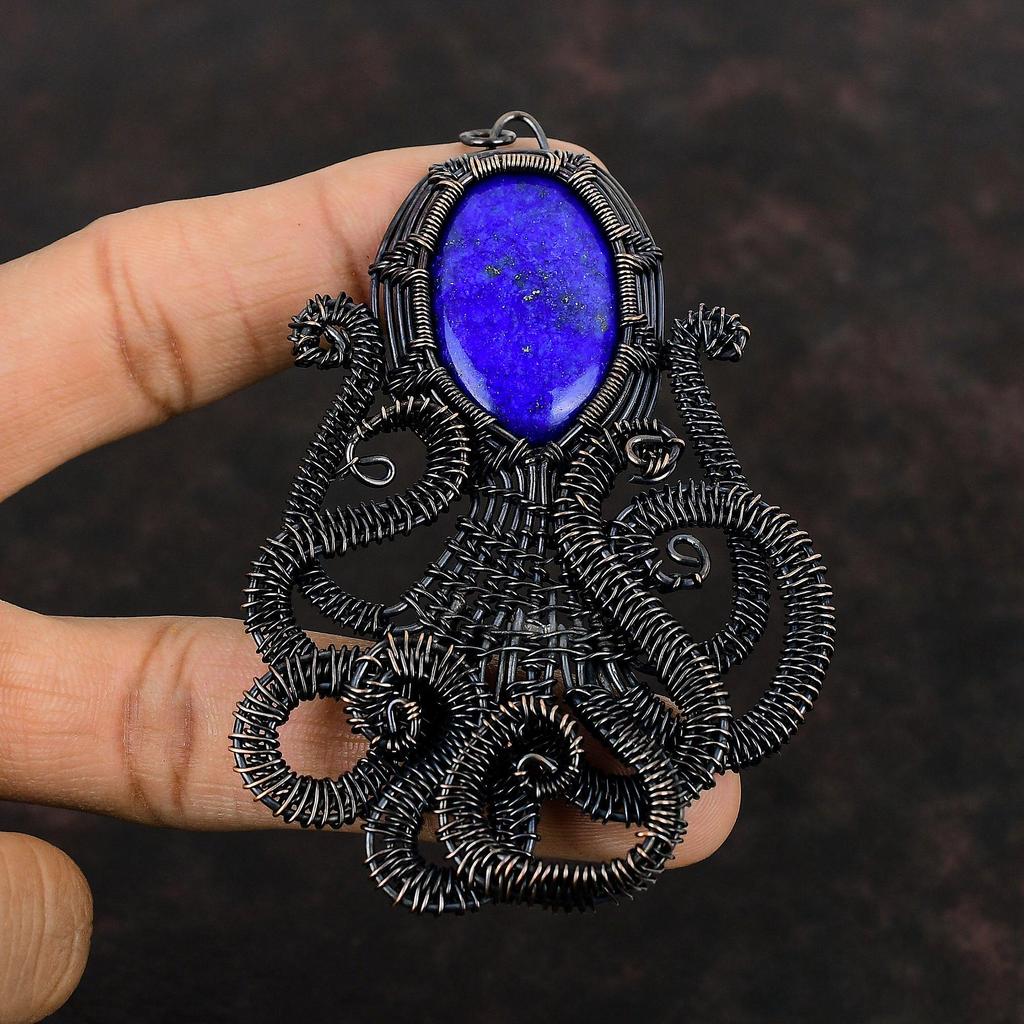 Lapis Lazuli Pendant Copper Wire Wrapped Pendant Handmade Octopus Pendant Copper Jewelry Gift For Her Gemstone Pendant Wire Wrapped Jewelry
