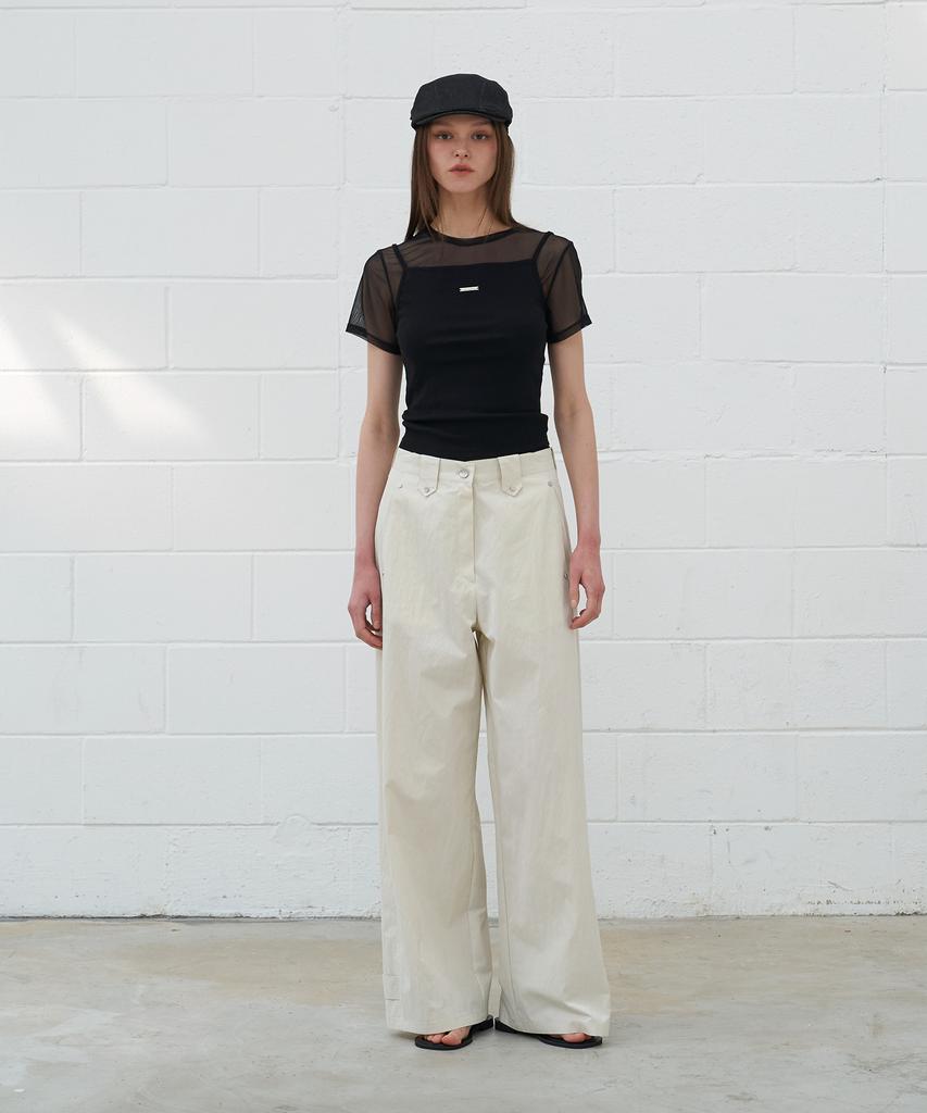 FROMWHERE Section Line Wide Pants Cream