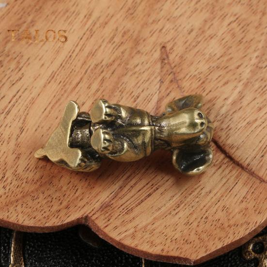 Латунная статуэтка собаки, винтажная модель щенка, мини-статуэтка животного из металла, скульптура, чайный питомец, настольное украшение в стиле фэн-шуй, орнамент