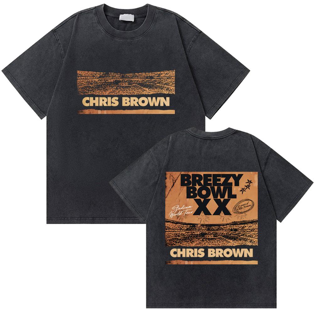 Стирка Рэпер Крис Браун Breezy Bowl XX Мировой Тур Футболки Мужчины Женщины Хип-Хоп Ретро Футболка Мужская Мода Тренд Уличная Мода