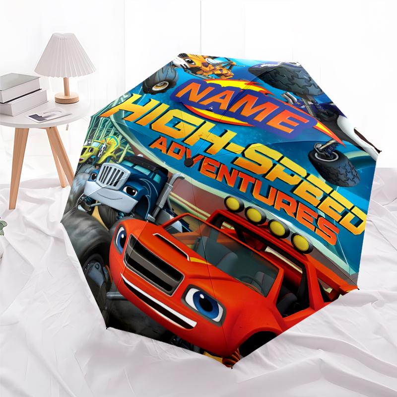 Personalized Name M-Monster Machines Print Umbrella - Automatic Open/Close, Eight-Rib Durable Frame, Automatic Folding Umbrella