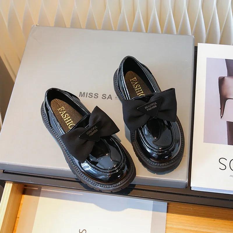 Обувь для девочек с бантом, модная детская школьная обувь в британском стиле, детская кожаная обувь для вечеринки, свадьбы, нескользящая