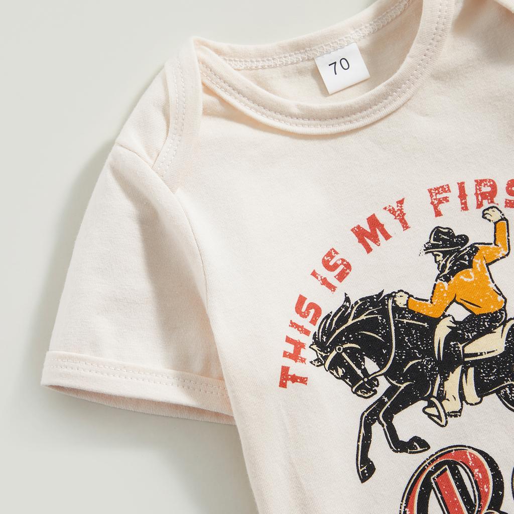 Baby Boys Summer Casual Romper Short Sleeve O Neck Letter Horse Print Loose Playsuit