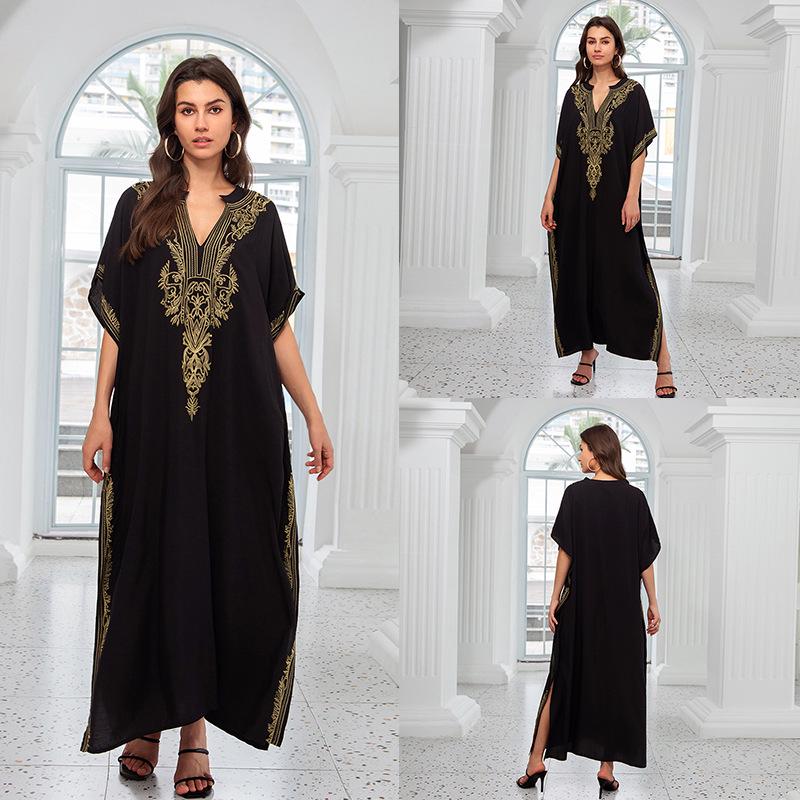 «Хлопковая юбка макси с европейской и американской вышивкой»: Женский пляжный солнцезащитный халат.