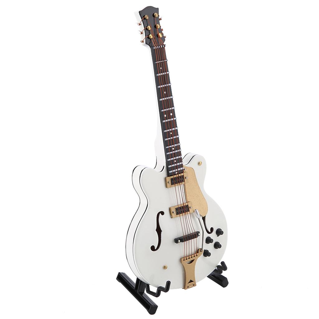 7in White Miniature Electric Guitar Replica with Box Instrument Model Ornaments Christmas Gifts