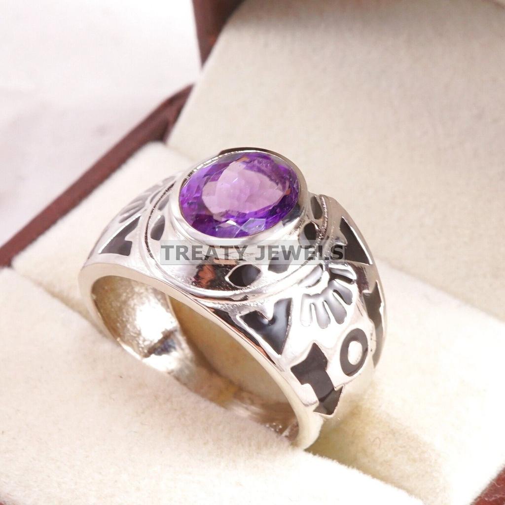 Amethyst Oval Cut Gemstone With 925 Sterling Silver Ring For Men's #A699 JL375658901255