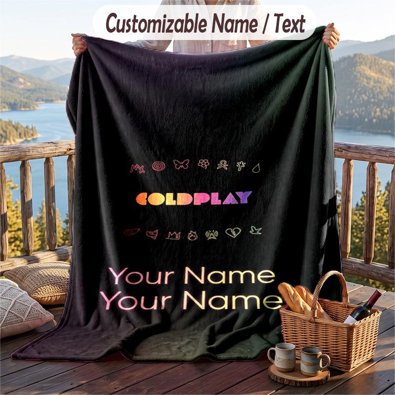 Custom Text Flannel Throw Blanket, Lightweight Cozy Bed Sofa BlanketColdplay