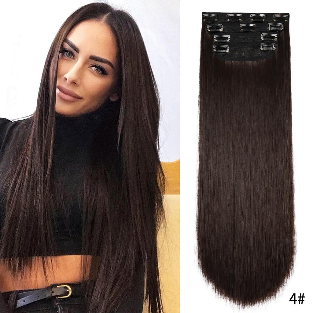 Black Hair Extensions For Women 20 Inch Synthetic Clip In Hair Extensions 4Pcs/Set Thick Hairpieces Straight Fiber Hairpieces