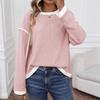 Autumn and Winter Round Neck Color Blocked Loose Top Women’s Pullovers & Long Sleeves
