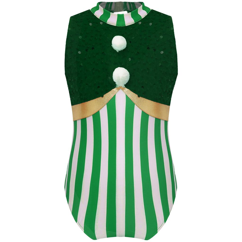 Девочки Рождественский балет Танцевальный купальник Гимнастика Фигурное катание Боди Без рукавов Карамельная трость Полосатый Sequin Комбинезон