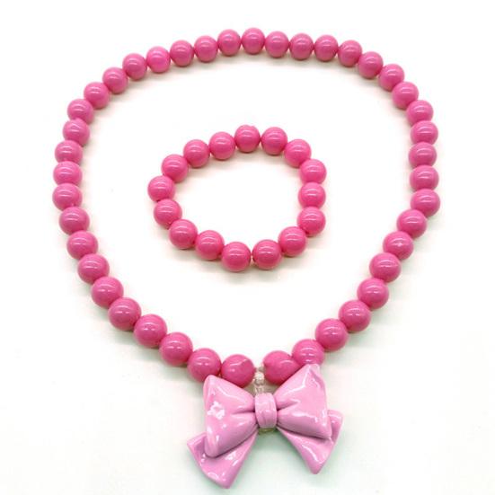 1 Set Princess Gift Necklace Bracelet Set Adorable Bow Candy Color Eco-friendly Bow Necklace for Girls