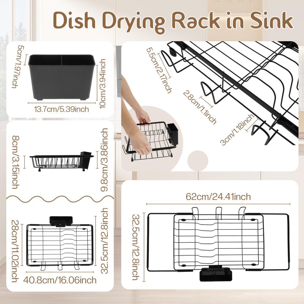 Expandable Dish Drying Rack Kitchen Sink Dish Drying Holder Cutlery Storage Counter Tableware Organizer Shelf