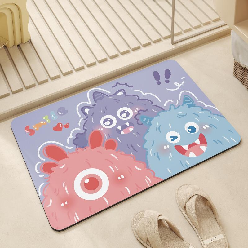 VIKAMA Cartoon Little Monster Diatomite Carpet for Bathroom Quick Absorbent and Drying Anti-Slip Floor Pad for Toilet Home Decor