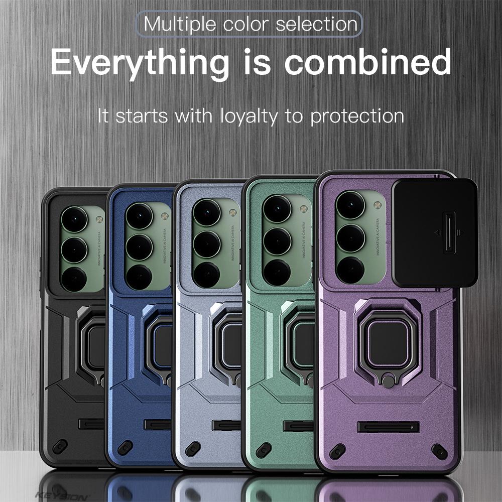 KEYSION Ударопрочный бронированный чехол для Xiaomi POCO M8s 5G Защита шторкой объектива камеры Металлическое кольцо-подставка Задняя крышка телефона для POCO M8S 5G