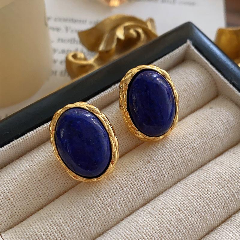 Lapis Lazuli New Chinese Medieval Vintage Retro Silver Needle Light Luxury Antique High-End Stud Women