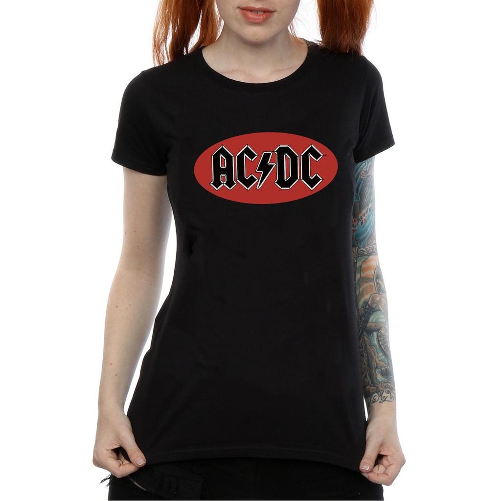 AC/DC Женская/женская хлопковая футболка с красным круглым логотипом