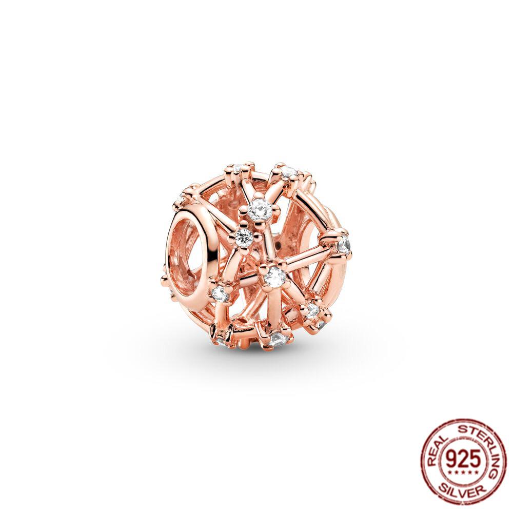 Ажурный круглый шарм с покрытием из розового золота, бусина из стерлингового серебра 925 пробы, подходит для милого модного браслета, ожерелье, ювелирные изделия для женщин