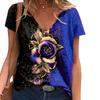 Летний топ с V-образным вырезом и принтом 3D Rose, модные повседневные женские футболки с короткими рукавами