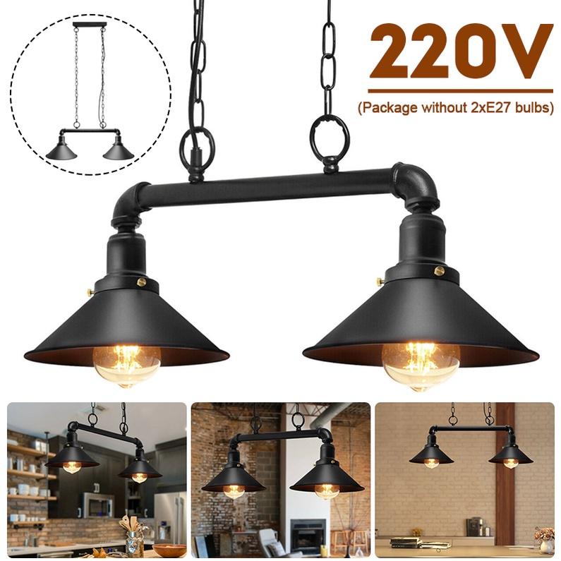 Industrial Vintage Black Metal Pipe 2 Scone Cup Lamp Ceiling Pendant Fixture