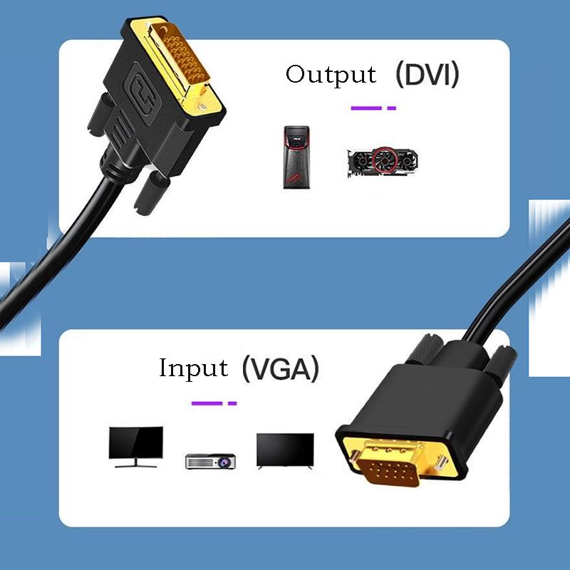 Кабель-переходник DVI на VGA 24+1 DVI на VGA Адаптер-штекер Удлинительный провод Настольный компьютер Ноутбук ПК Подключение Проектор HD Монитор Линия