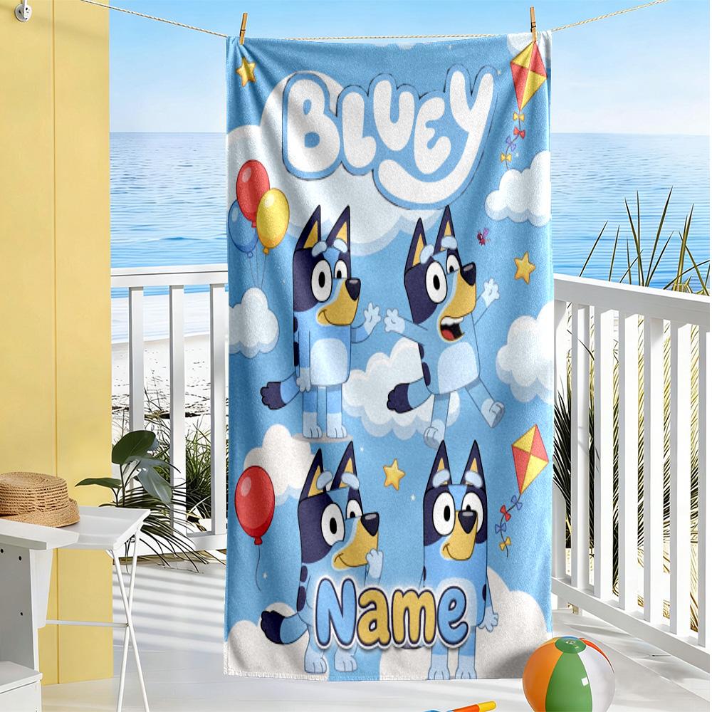 Bluey's Musical Adventure Personalized Text Beach Towel High Absorbency & Quick-Dry