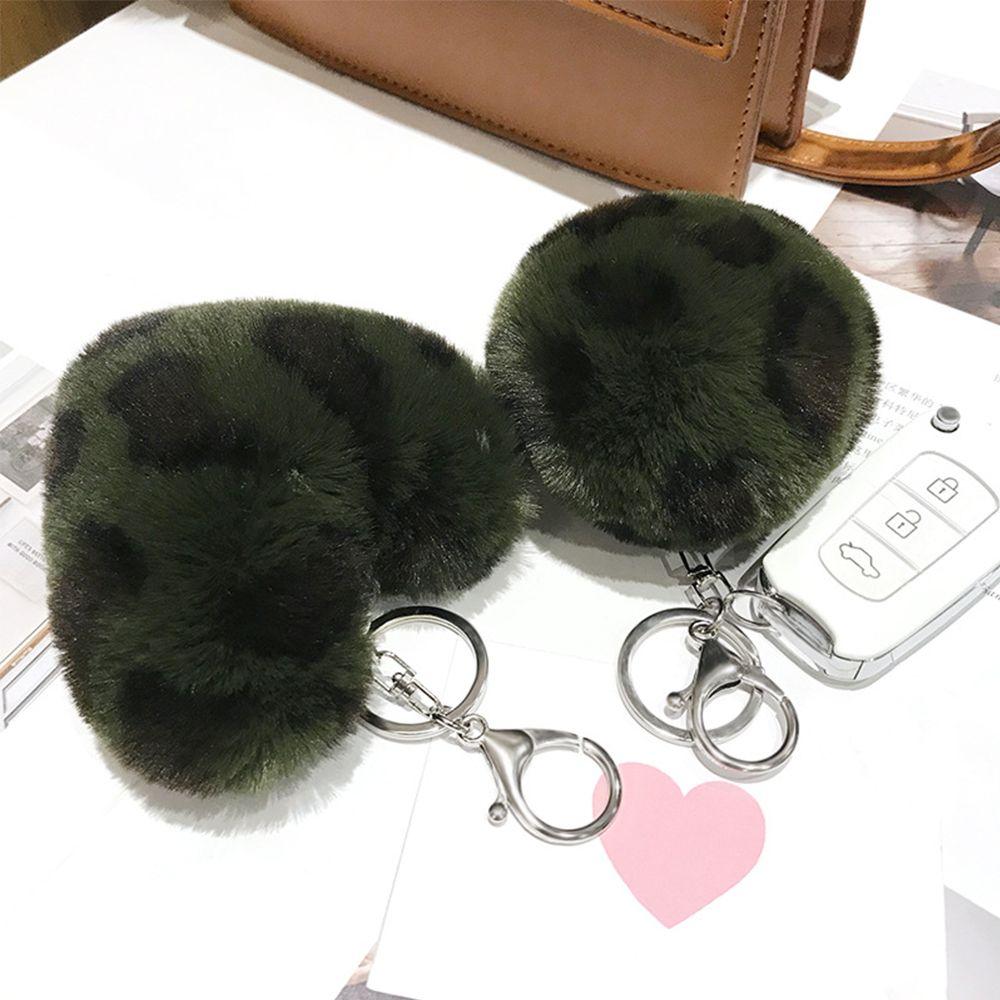 Bags Leopard Plush Faux Rabbit Fur Round Ball Heart Key Chains Fur Ball Key Ring Plush Keychain
