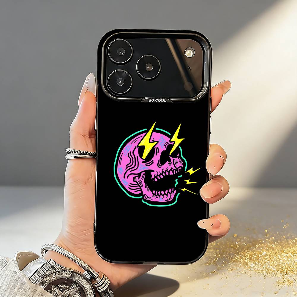 L-Lightning Letters Phone Case For iPhone17 16 15 14 13 12 Pro Max Grey Black Matte Laser Metallic Aurora Funda
