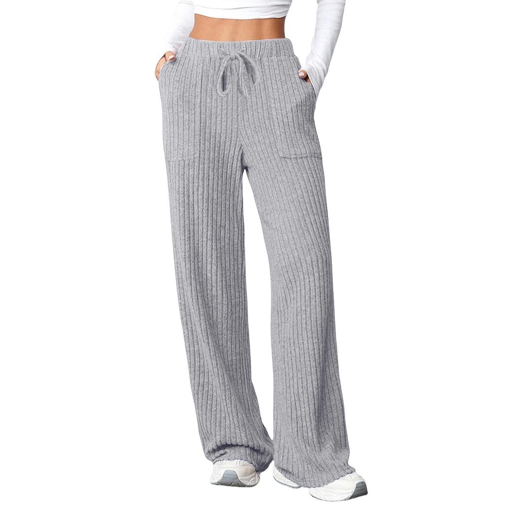 2025 Autumn/Winter Women's Casual Ribbed Pocket Long Pants – European & American Style