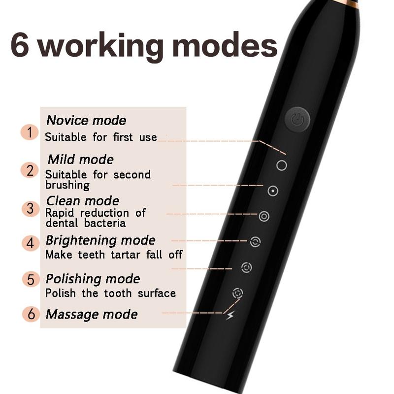 Электрическая зубная щетка Sonic Vibration, 6-скоростная, для взрослых, для домашних мягких волос, зарядка через USB, водонепроницаемая электрическая зубная щетка Sonic, инструмент для чистки зубов
