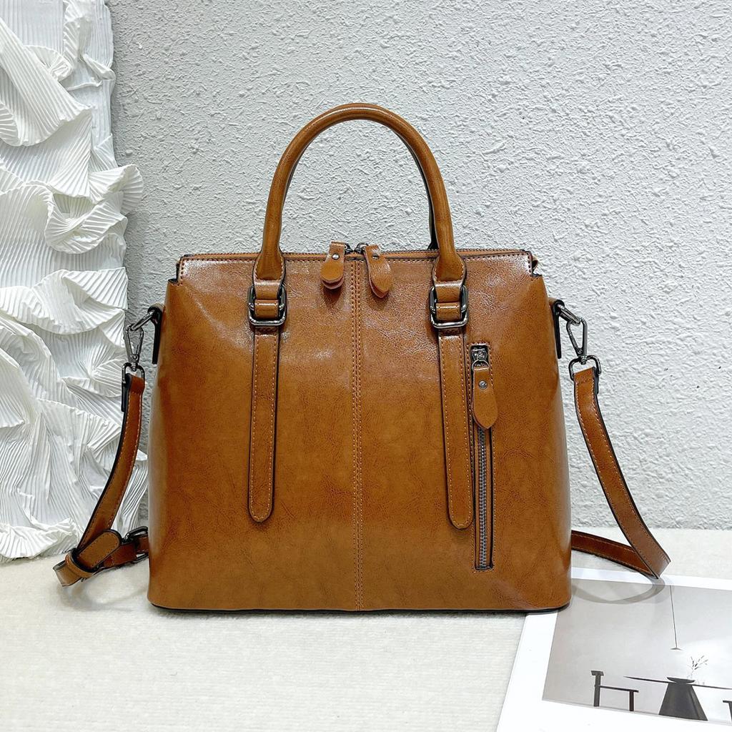 Women Shoulder Cross body Handbag Top Handle Bag Genuine Leather Casual Designer Lady Female Oil Wax Cowhide Messenger Tote Bag