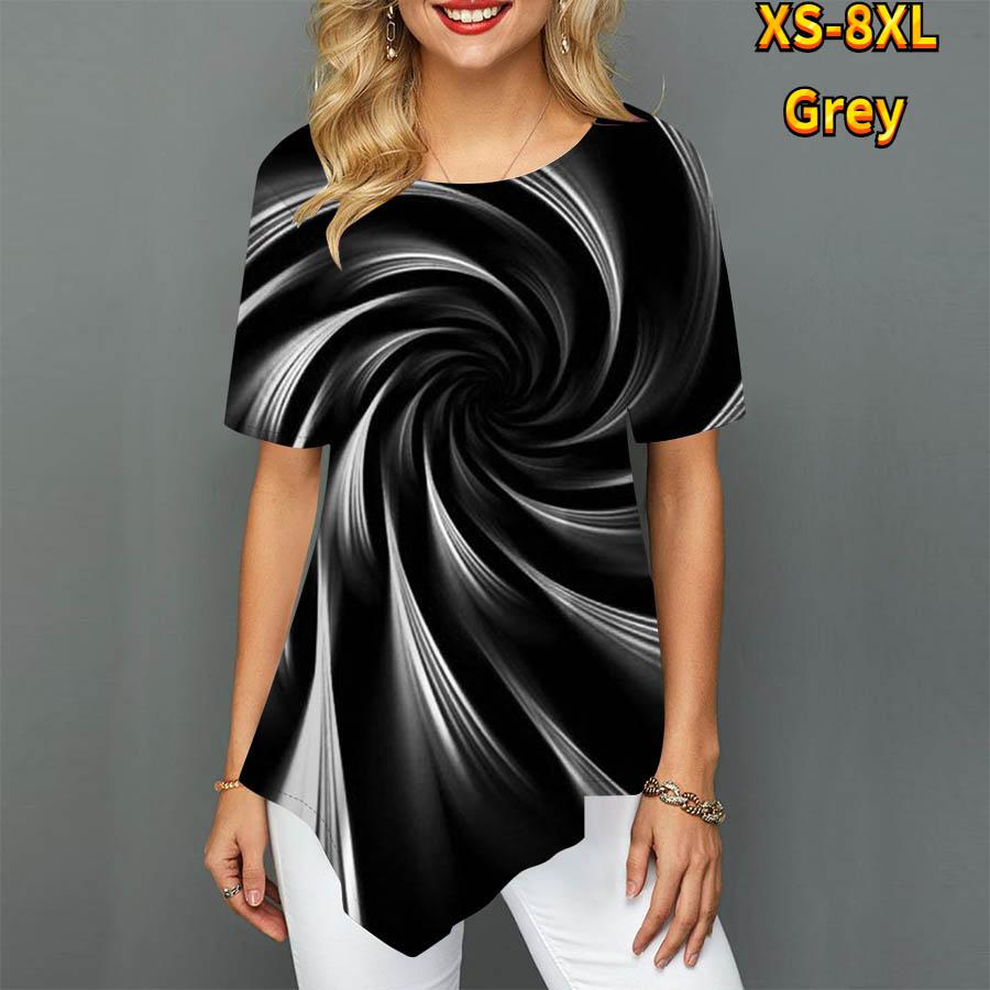 Женские футболки больших размеров с принтом торнадо, свободные повседневные топы, женская нерегулярная летняя одежда для женщин