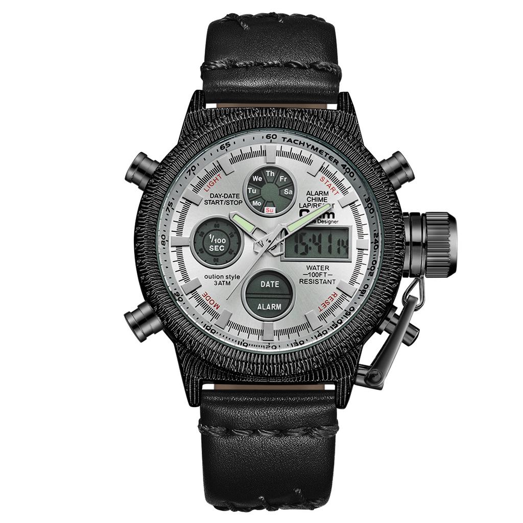 Oulm Многофункциональные электронные мужские часы для отдыха, модные кварцевые мужские часы из натуральной кожи с подсветкой