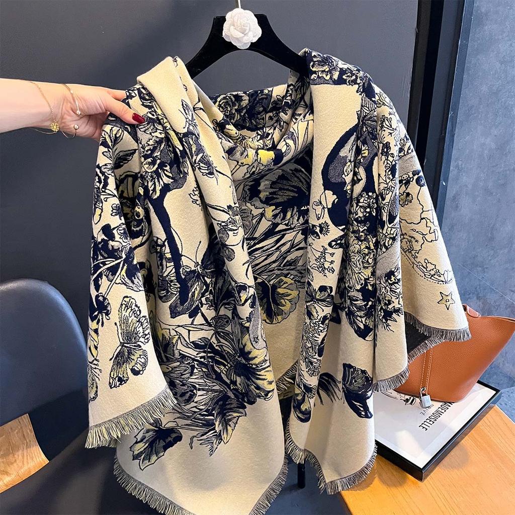 2024 Кашемировый зимний шарф для женщин, теплая толстая пашмина, дизайнерский принт, шали, накидки, женские мягкие шарфы-банданы