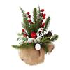 Small Christmas Artificial Plants with Burlap Base Faux Pine Branches with Red Berries/Poinsettias Flower for Winter Indoor Home