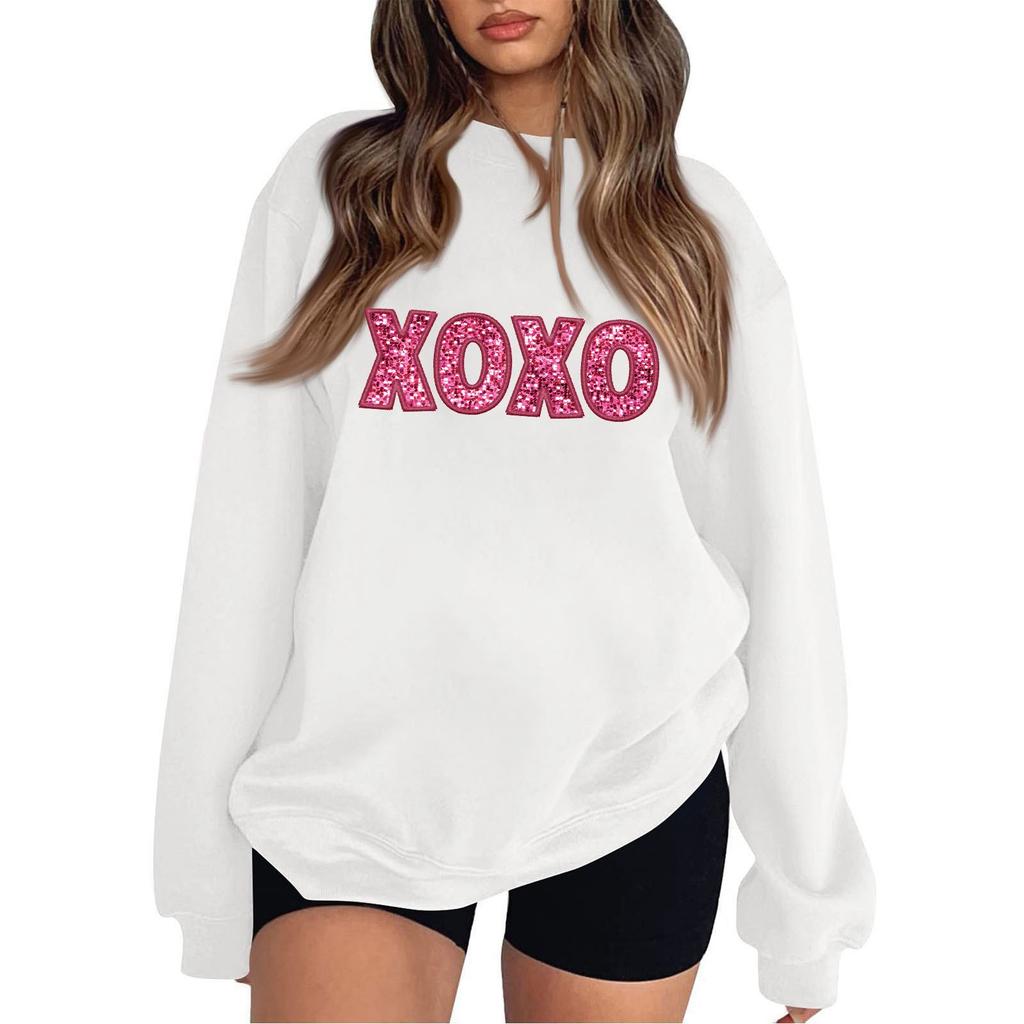 Женская модная свободная толстовка с длинным рукавом и круглым вырезом с принтом ко Дню святого Валентина
