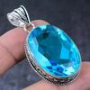 Natural Swiss Blue Topaz Handmade 925 Sterling Silver Jewelry Pendant 2.17" J4j53
