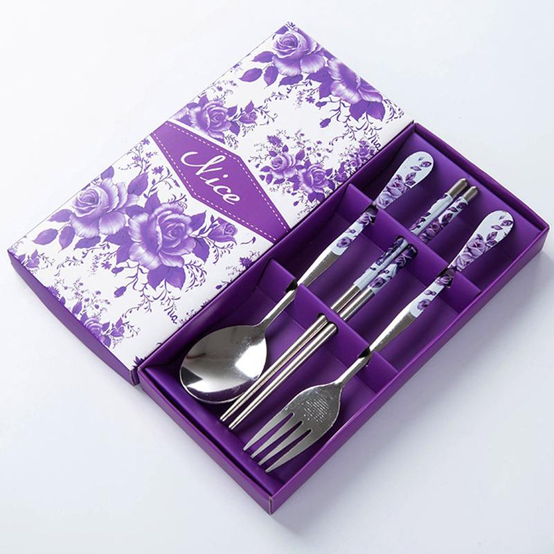 3 шт. столовых приборов из нержавеющей стали палочки для еды ложка вилка подарочная коробка портативный дорожный набор столовых приборов кухонные принадлежности