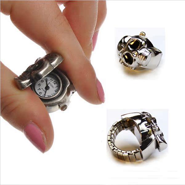 Мужские готические старинные серебряные/бронзовые часы-кольцо с черепом и дизайном головы привидения